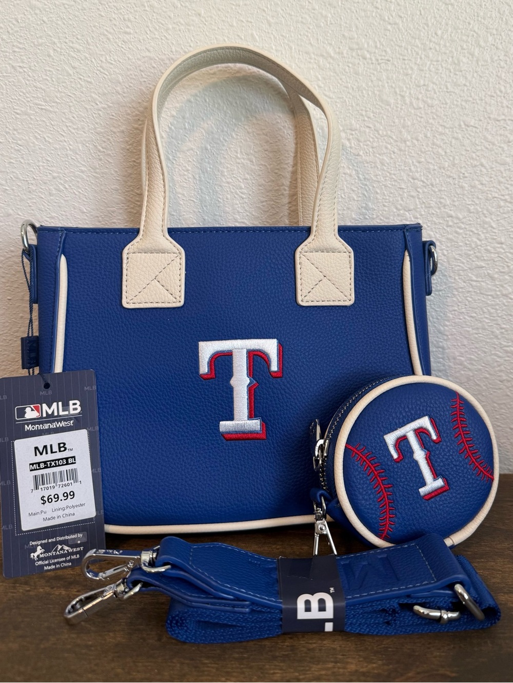 MLB Texas Rangers Blue Tote/Crossbody w/ Coin Pouch *Brand NEW, Retail $70*